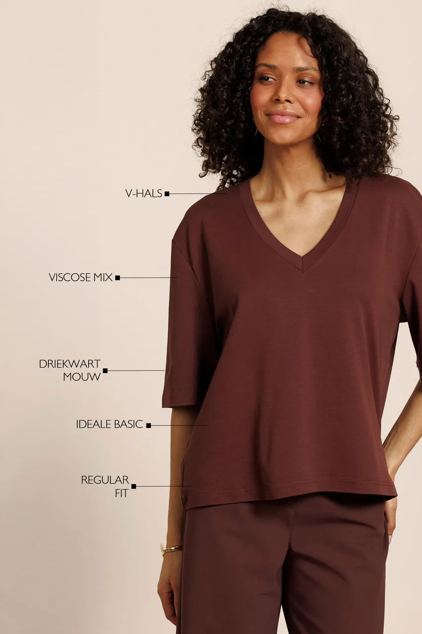 Fiore vneck t-shirt - Chestnut - Afbeelding 3