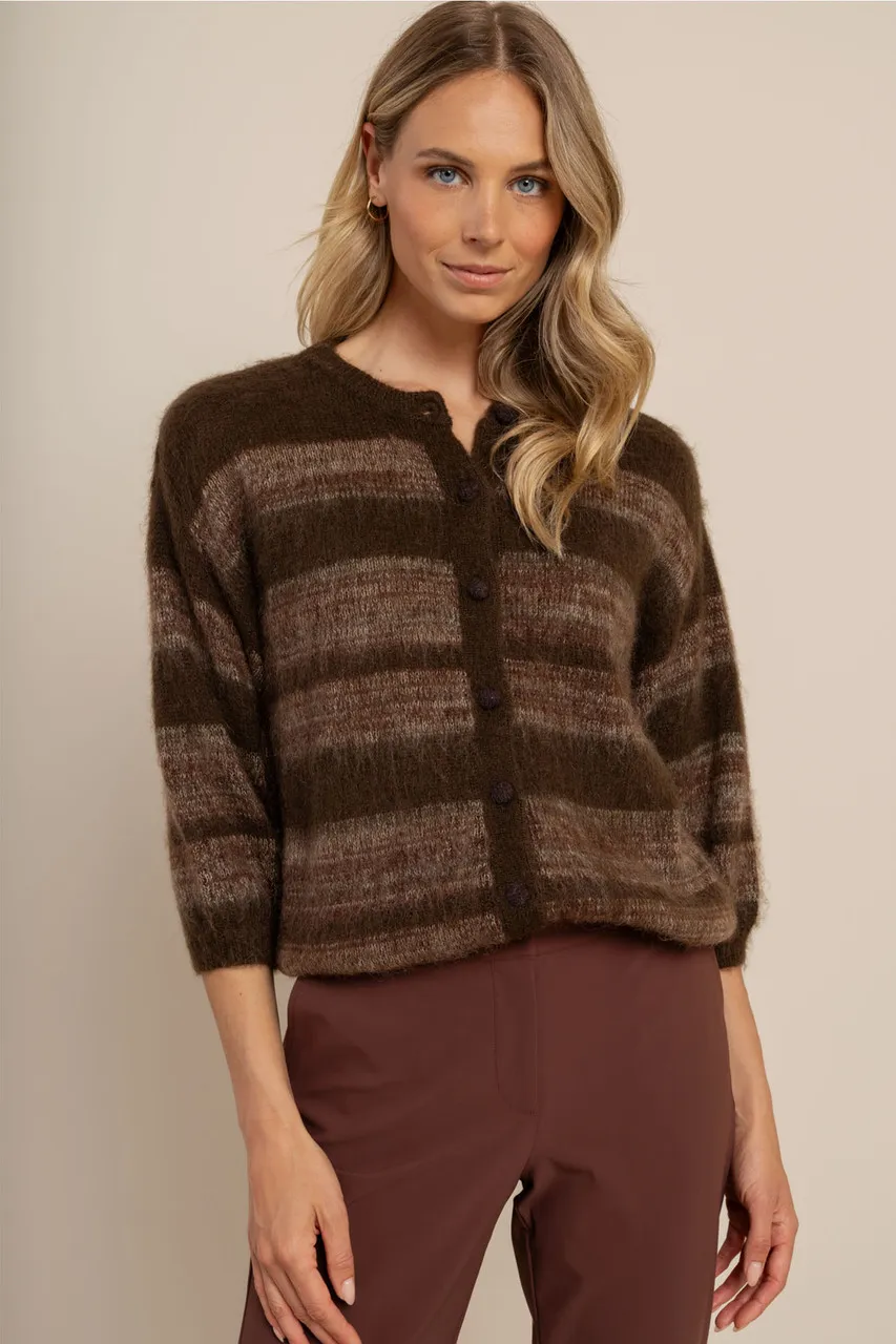 Bibi ssl stripe cardigan - chestnut/espresso