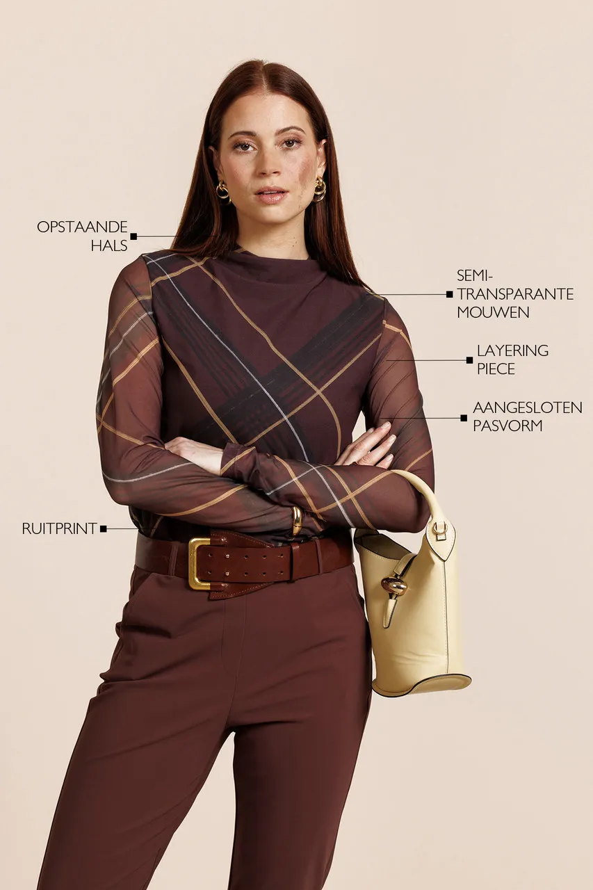 Rachel check mesh top - Chestnut - Afbeelding 3