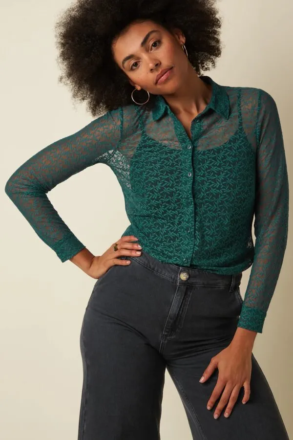 Blouse Stretch Lace - Dragonfly green