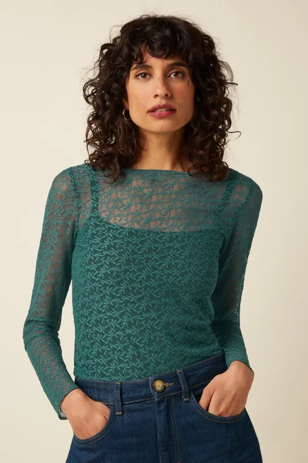 Ria Top Stretch Lace - Dragonfly green