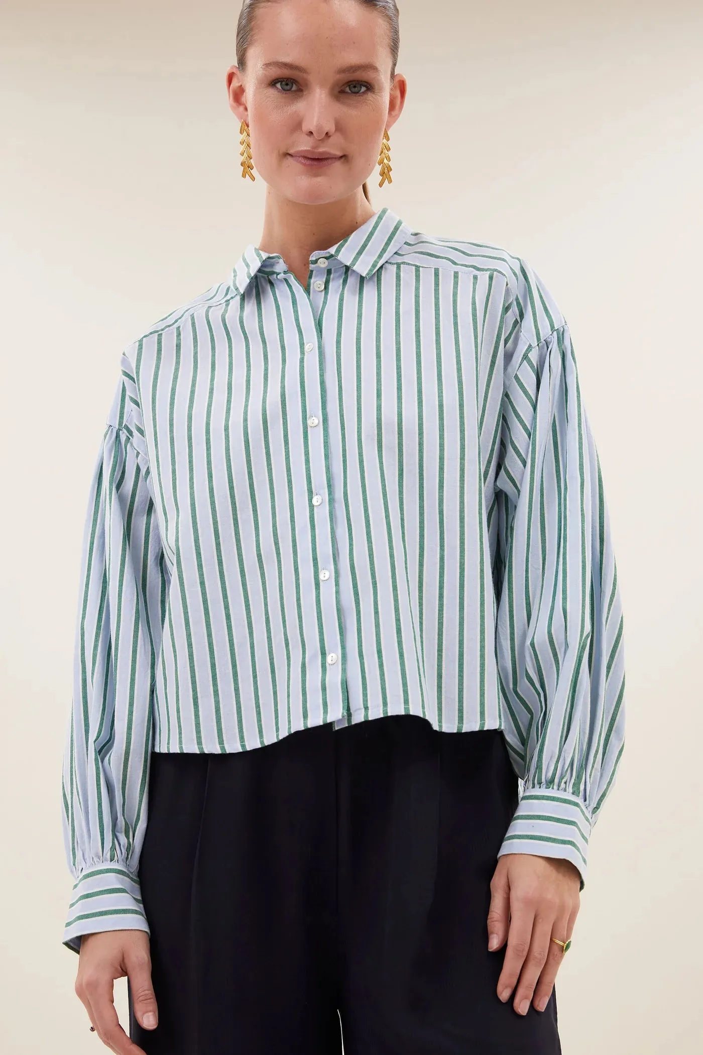 sarah short sea blouse - green sea stripe