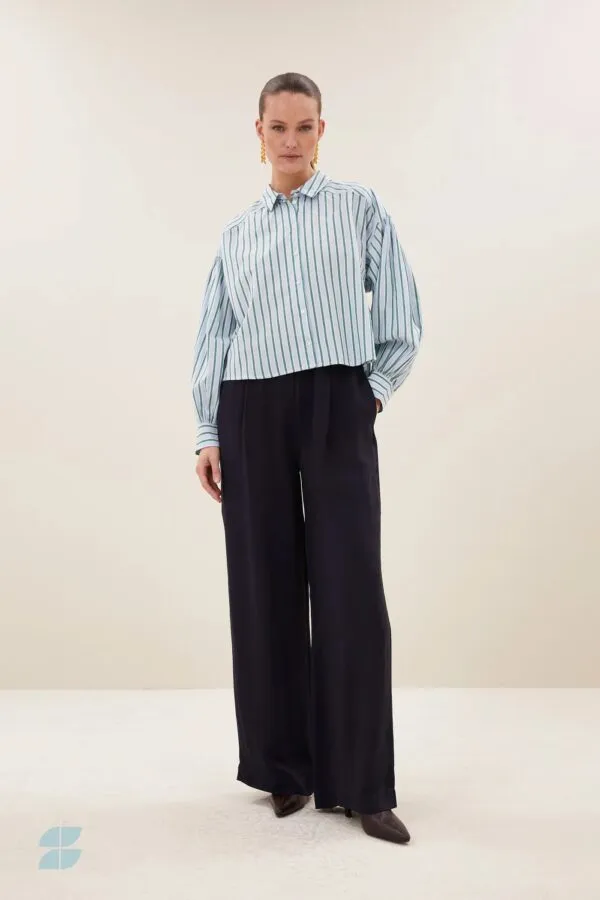 sarah short sea blouse - green sea stripe