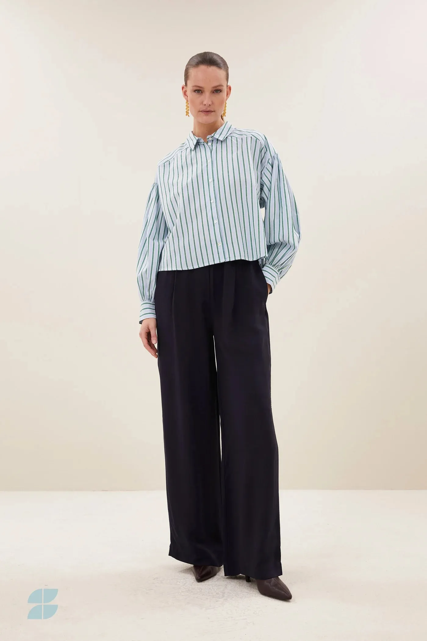 sarah short sea blouse - green sea stripe - Afbeelding 2