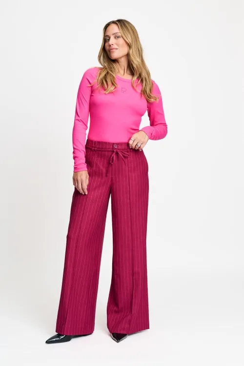 PANTS - Jess Striped Burgundy Red - Rood