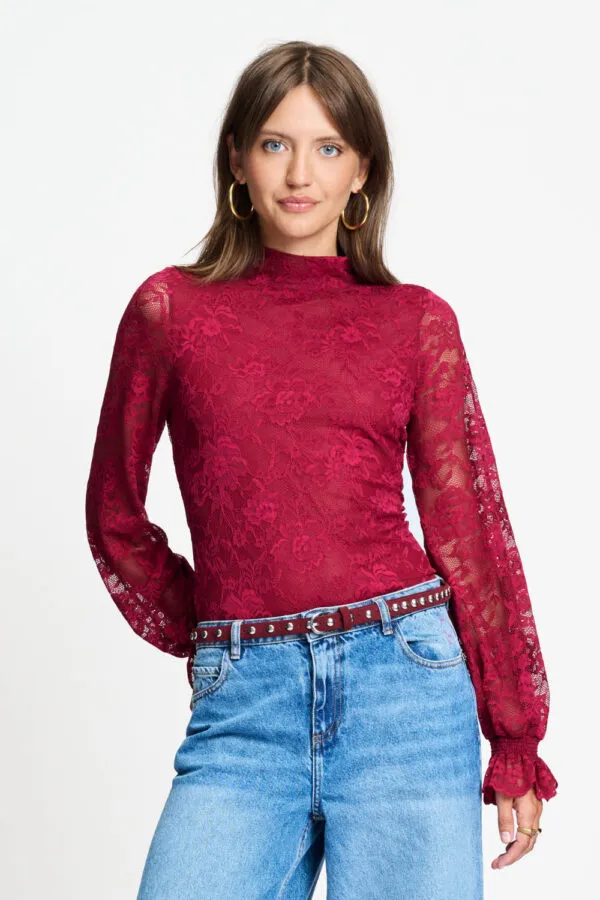 TURTLENECK - Ruby Lace Burgundy Red - Rood