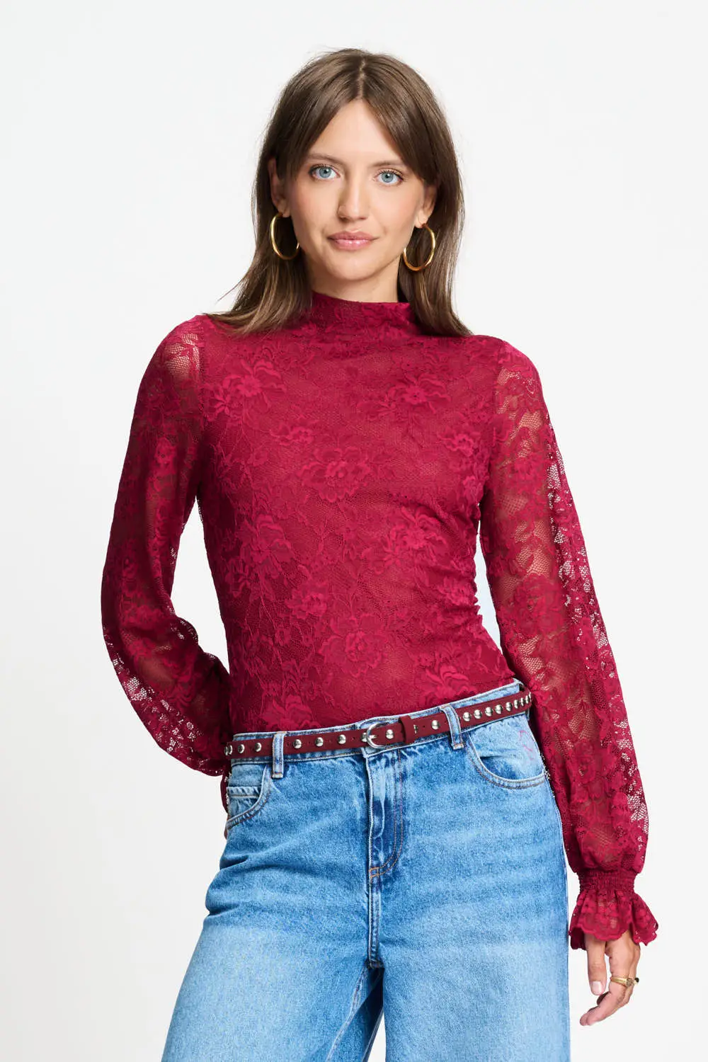 TURTLENECK - Ruby Lace Burgundy Red - Rood