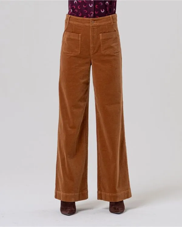 Wide Pants with Patch Pockets - toffee