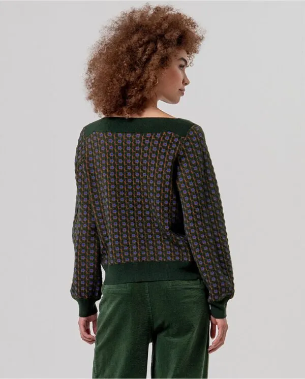 Boat Neckline Sweater with Jacquard - Khaki