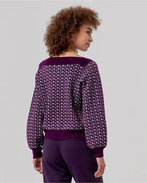 Boat Neckline Sweater with Jacquard - Paars