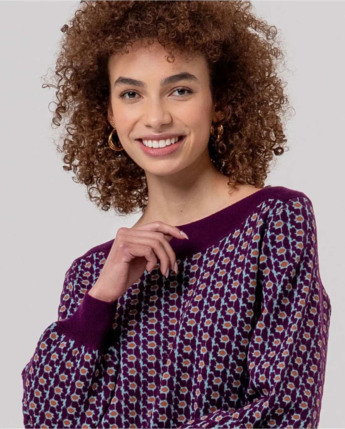 Boat Neckline Sweater with Jacquard - Paars - Afbeelding 3