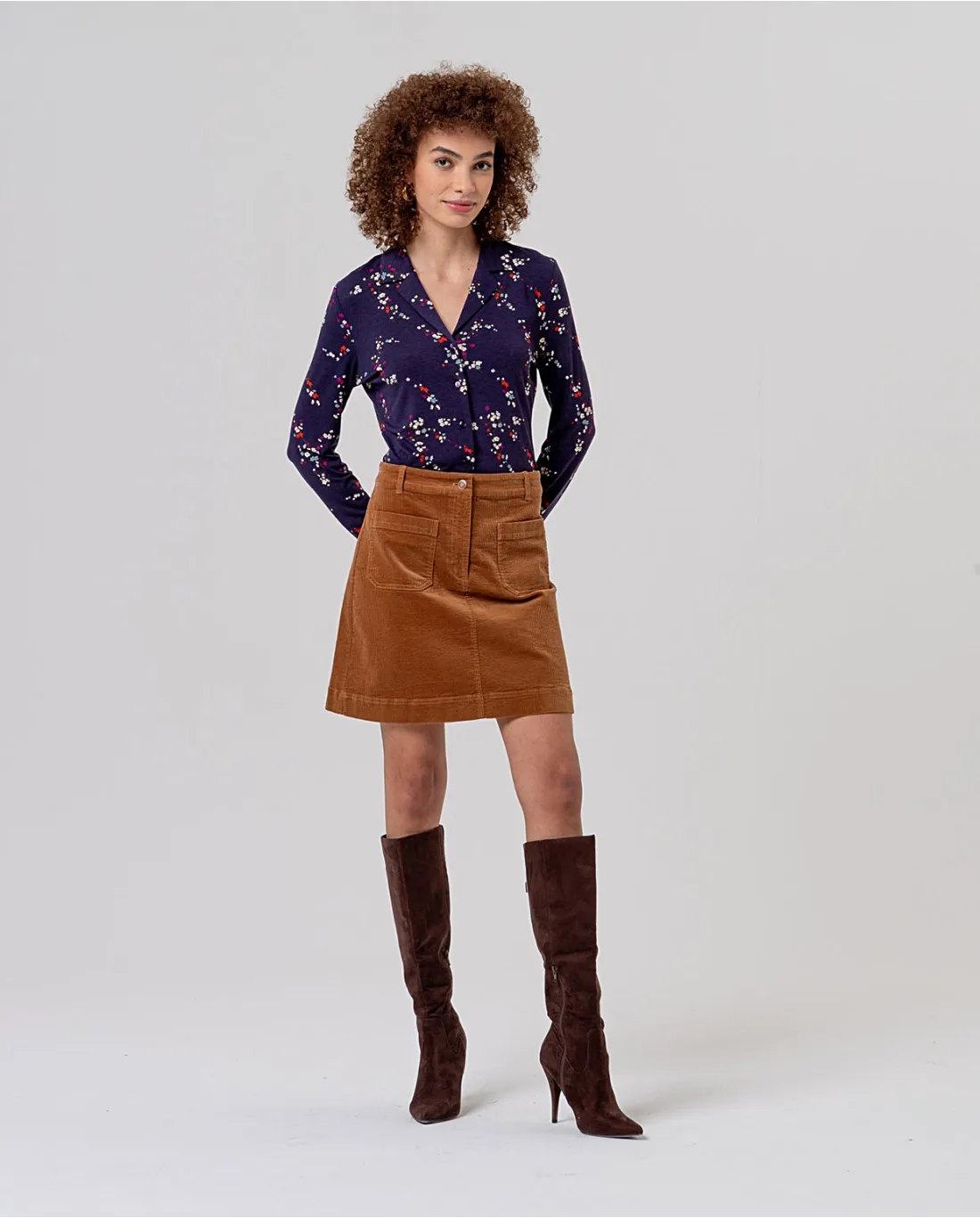 Short Skirt with Patch Pockets - toffee