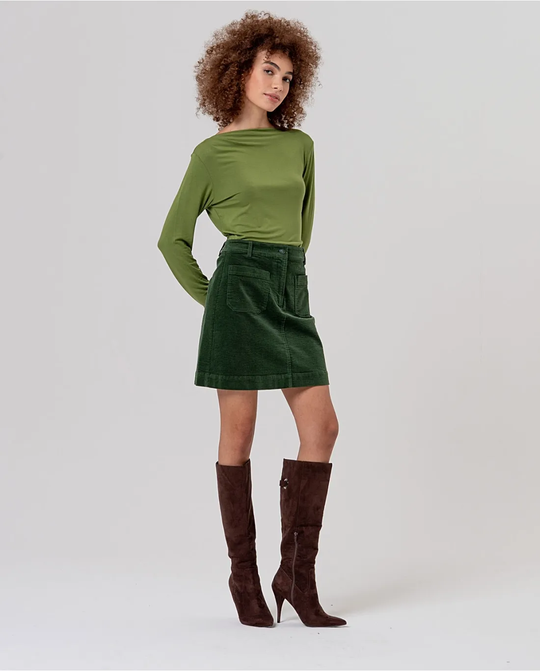 Short Skirt with Patch Pockets - Khaki