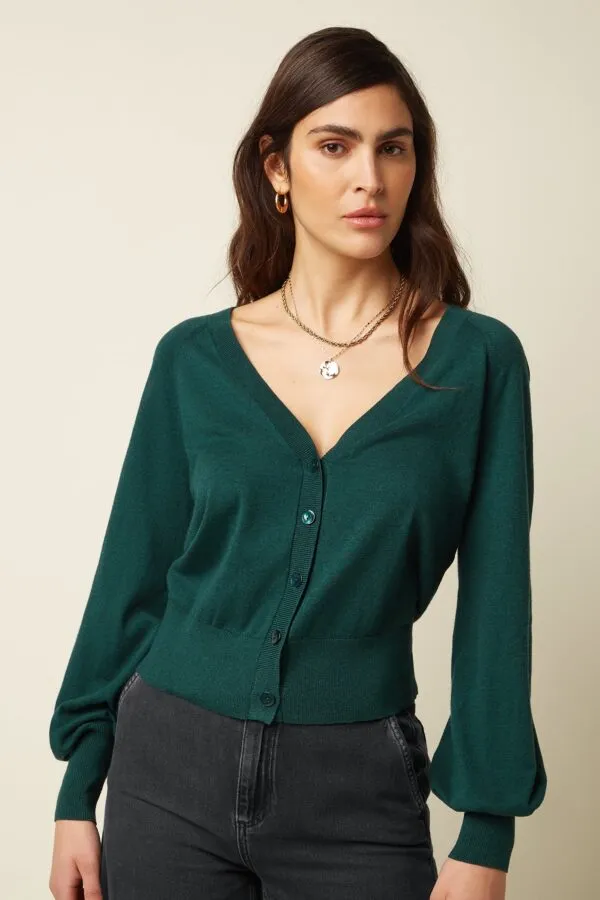 Cardi V Raglan Cocoon - pine green