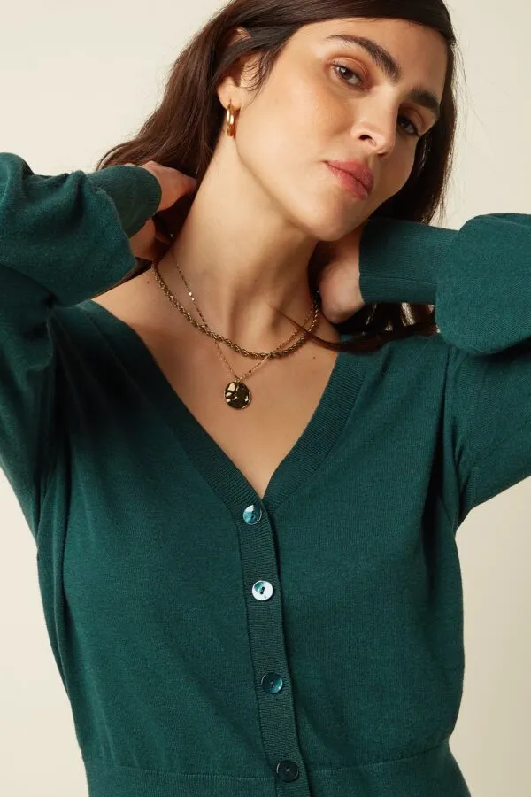 Cardi V Raglan Cocoon - pine green
