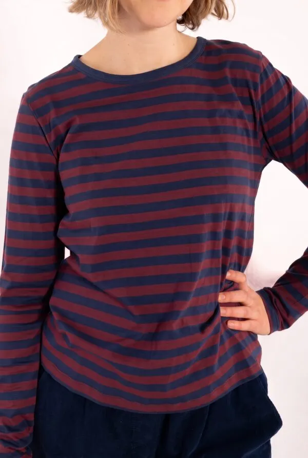 Danebasic Merry LS Tee - Dark Cherry/Dark Navy