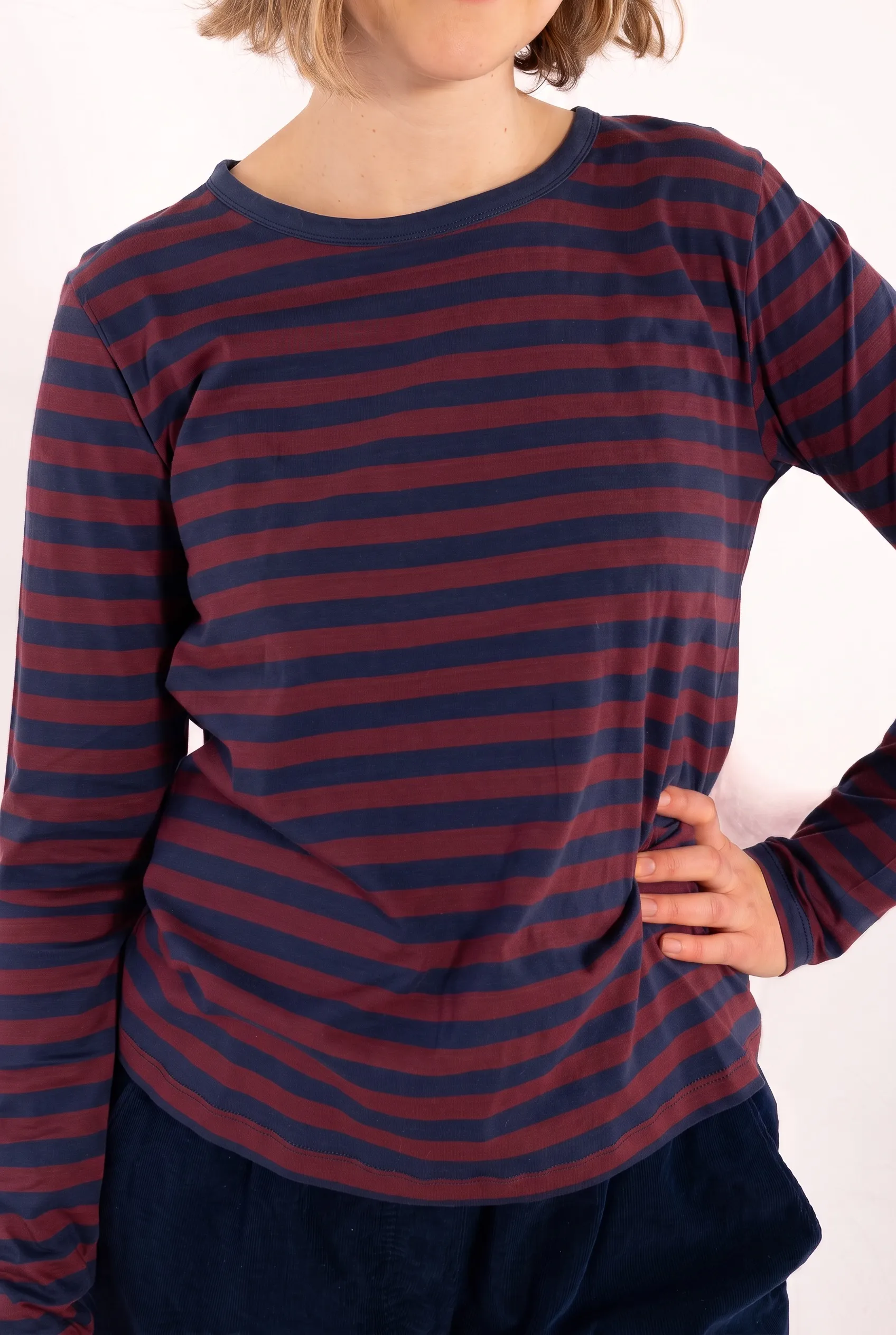 Danebasic Merry LS Tee - Dark Cherry/Dark Navy