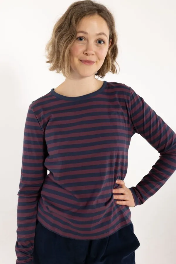 Danebasic Merry LS Tee - Dark Grey Blue/Grey Plum