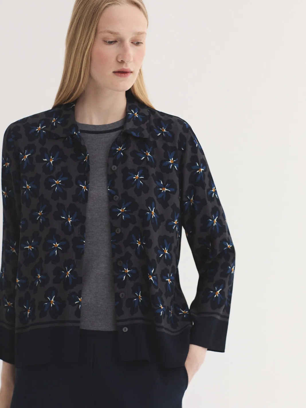 Bold flowers panneau print shirt - Grijs - Afbeelding 3