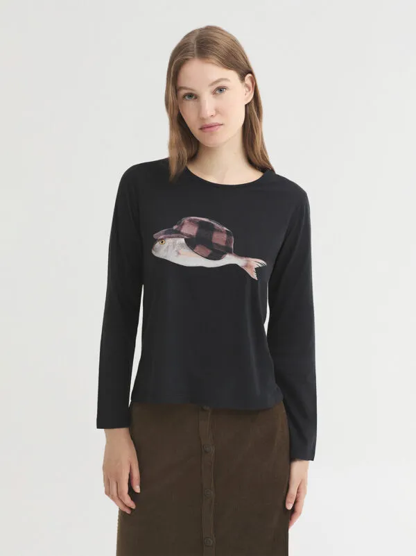 Overdyed T-shirt Wool Cap Fish - Zwart