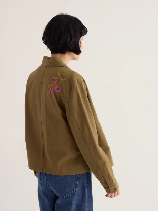 Porth Embroidered Jacket - Flora Embroidery Fern Moss