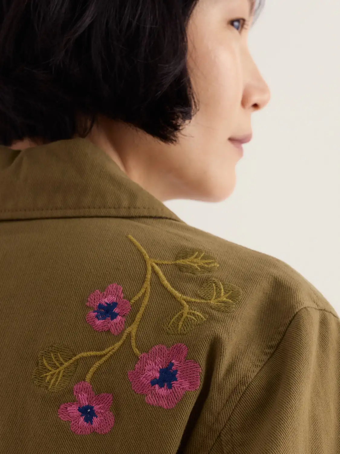 Porth Embroidered Jacket - Flora Embroidery Fern Moss - Afbeelding 3