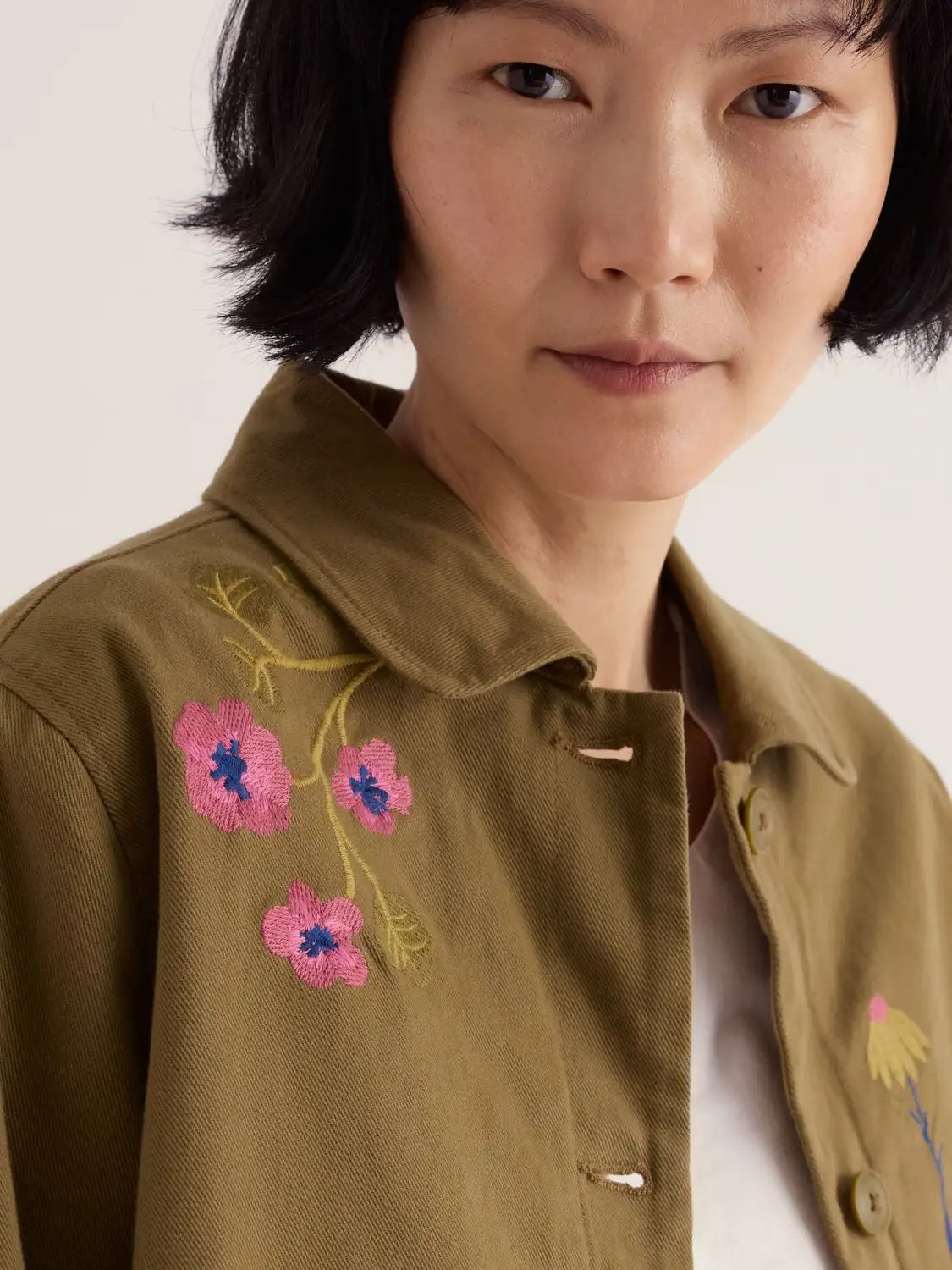Porth Embroidered Jacket - Flora Embroidery Fern Moss - Afbeelding 4