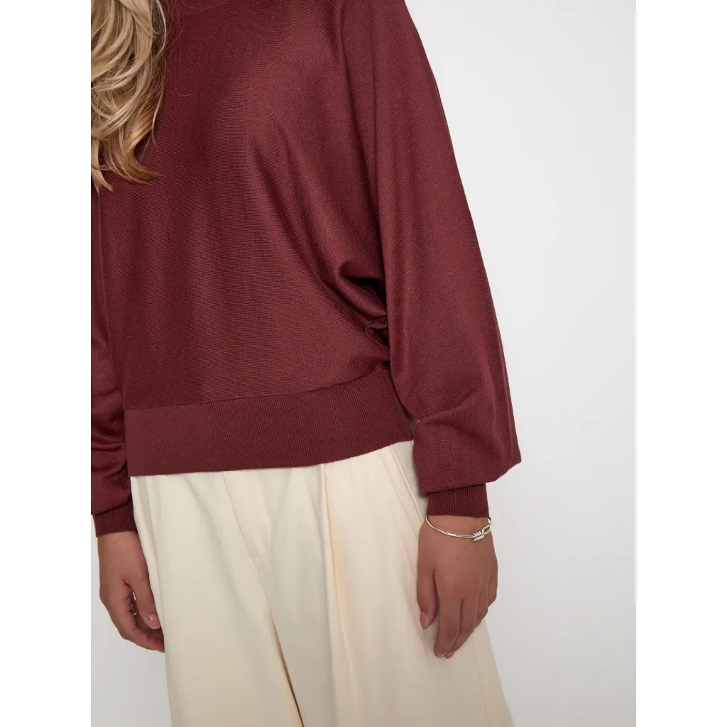 MSDana Bat Sleeve Knit Pullover - Donkerrood - Afbeelding 4