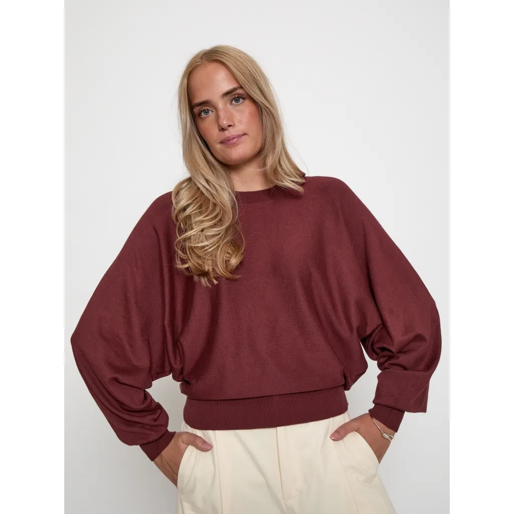 MSDana Bat Sleeve Knit Pullover - Donkerrood - Afbeelding 5