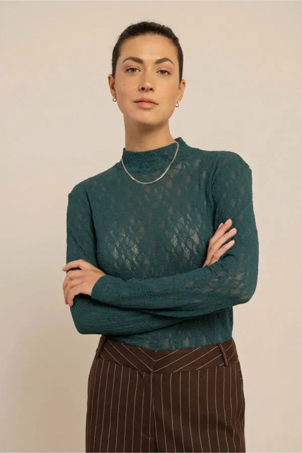 Reagan lace col top - Teal