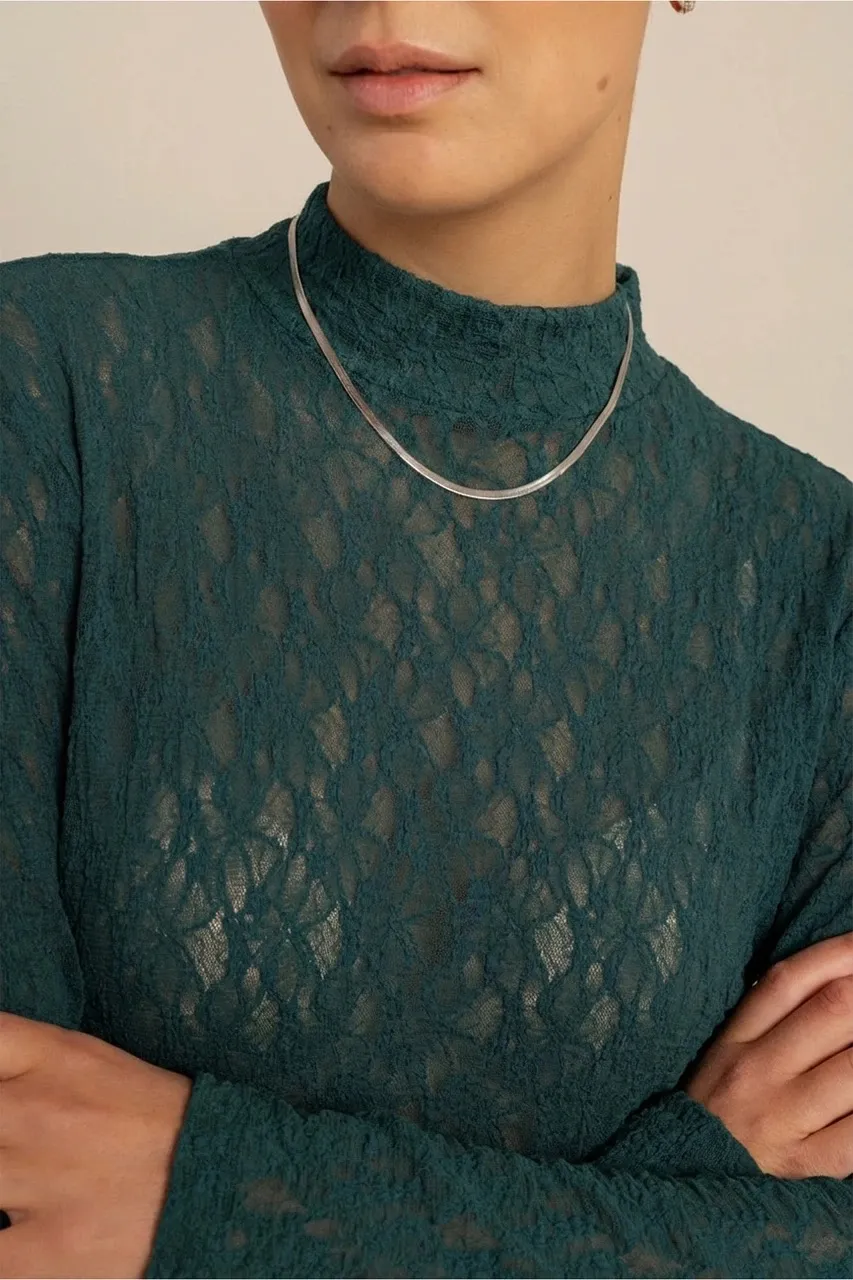 Reagan lace col top - Teal - Afbeelding 4