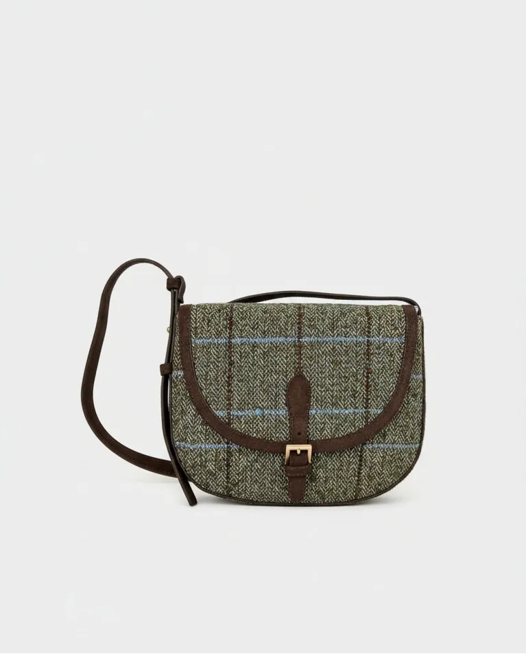 Saddle Bag in Combined Checked Fabric - Groen