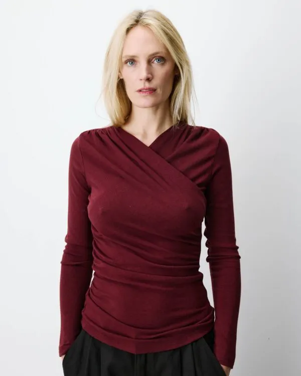 Overslag top met lange mouwen - Donkerrood