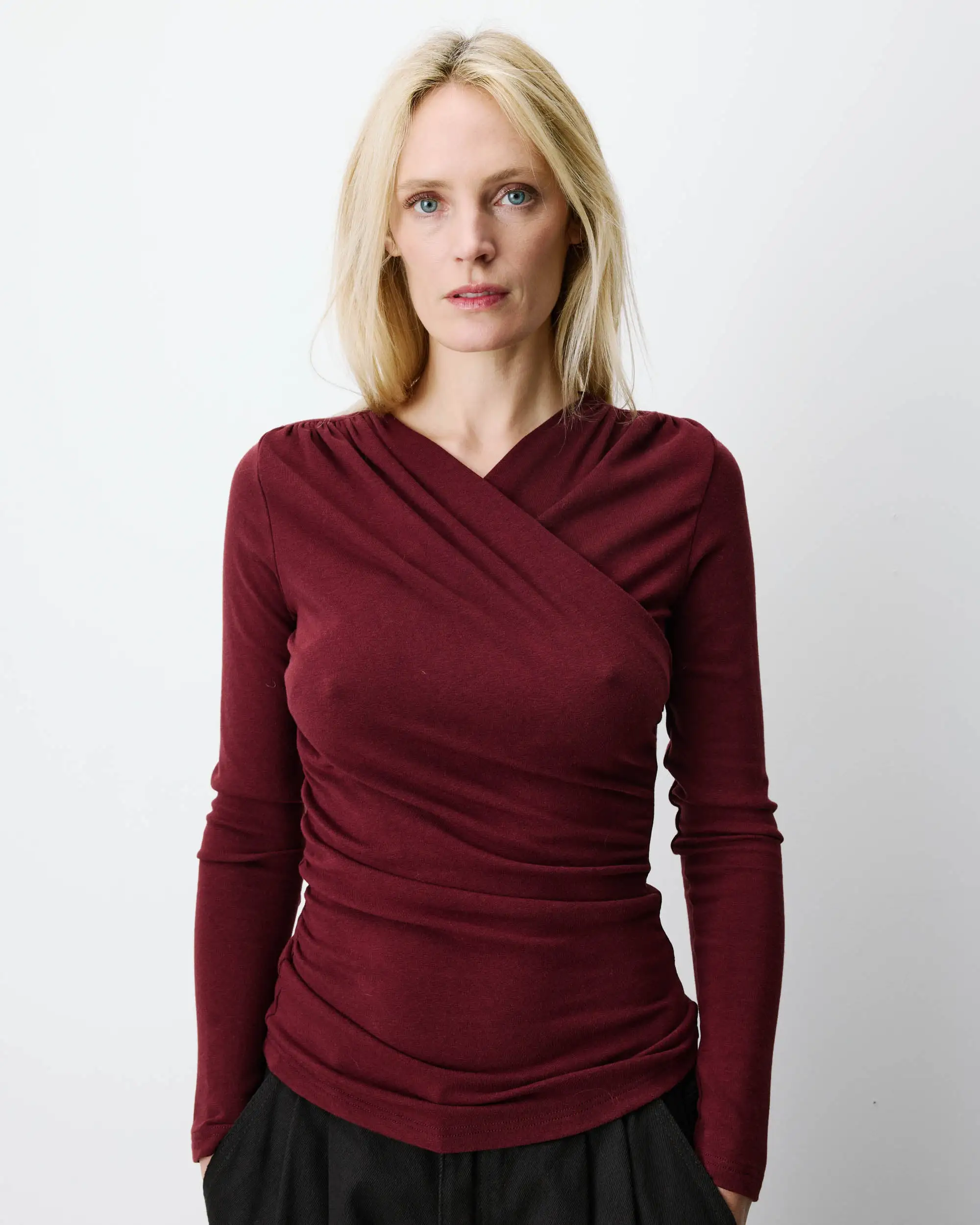 Overslag top met lange mouwen - Donkerrood