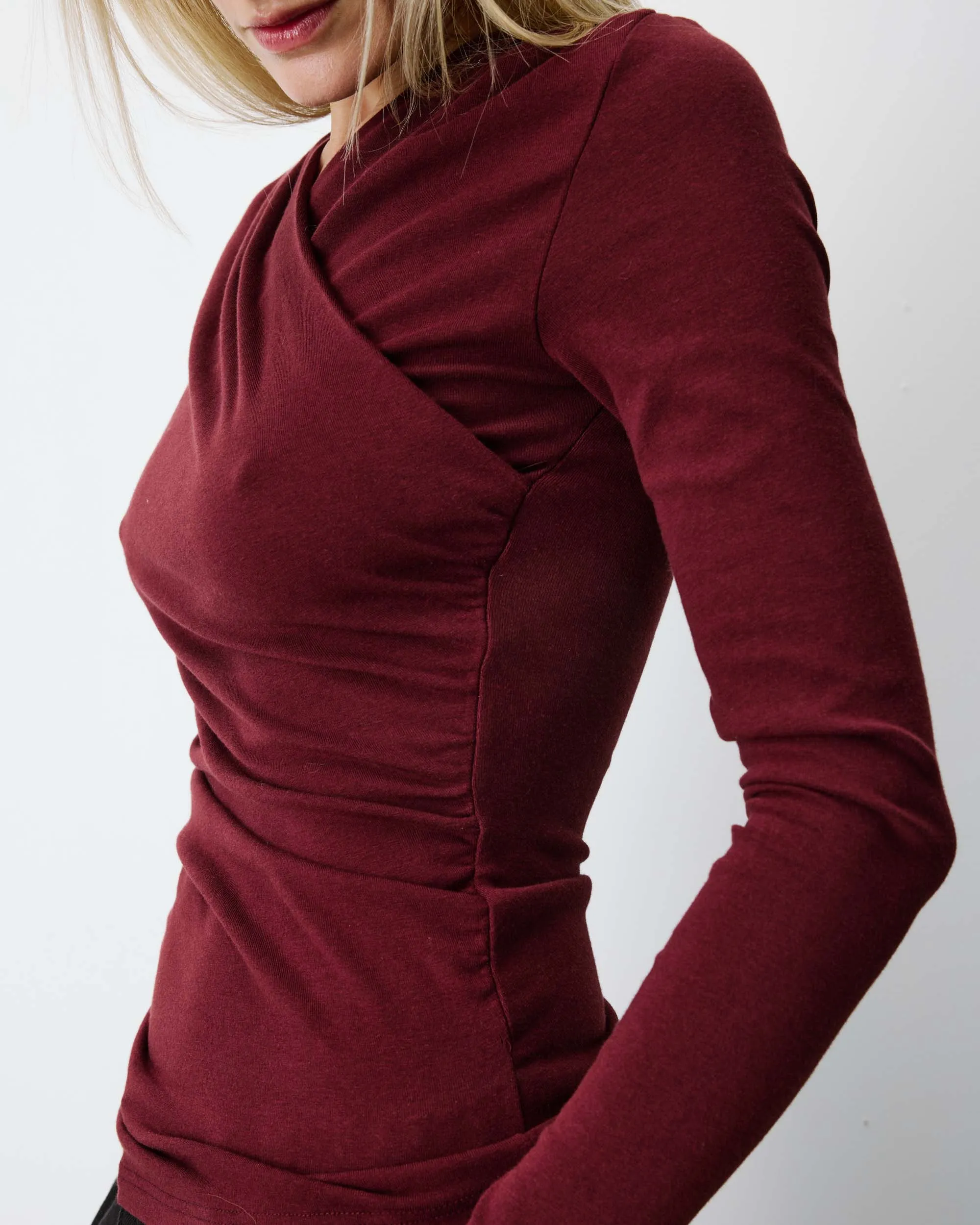 Overslag top met lange mouwen - Donkerrood - Afbeelding 4