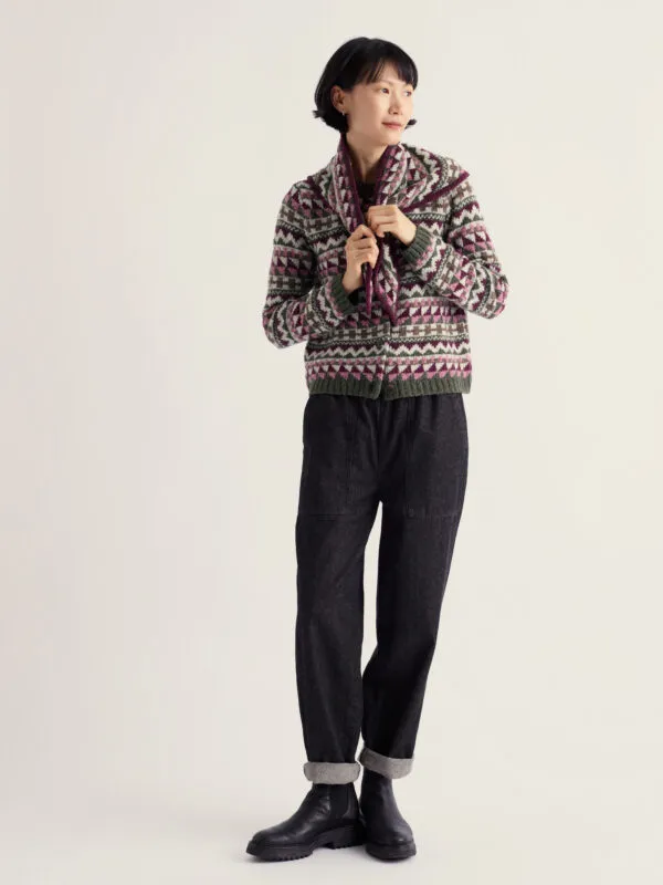Dawson Pick Cardigan Fairisle Merino - Zig Zag Geo Dark Hellebore