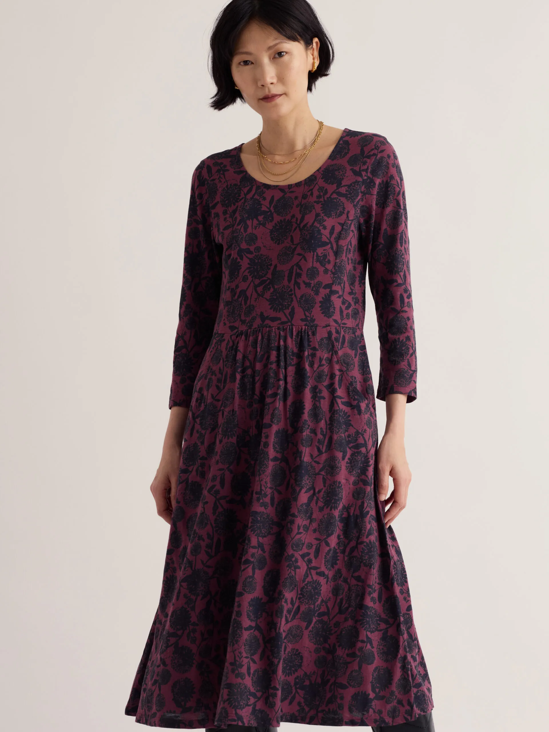 3/4 Enor Dress - Allium Flowers Plum Berry