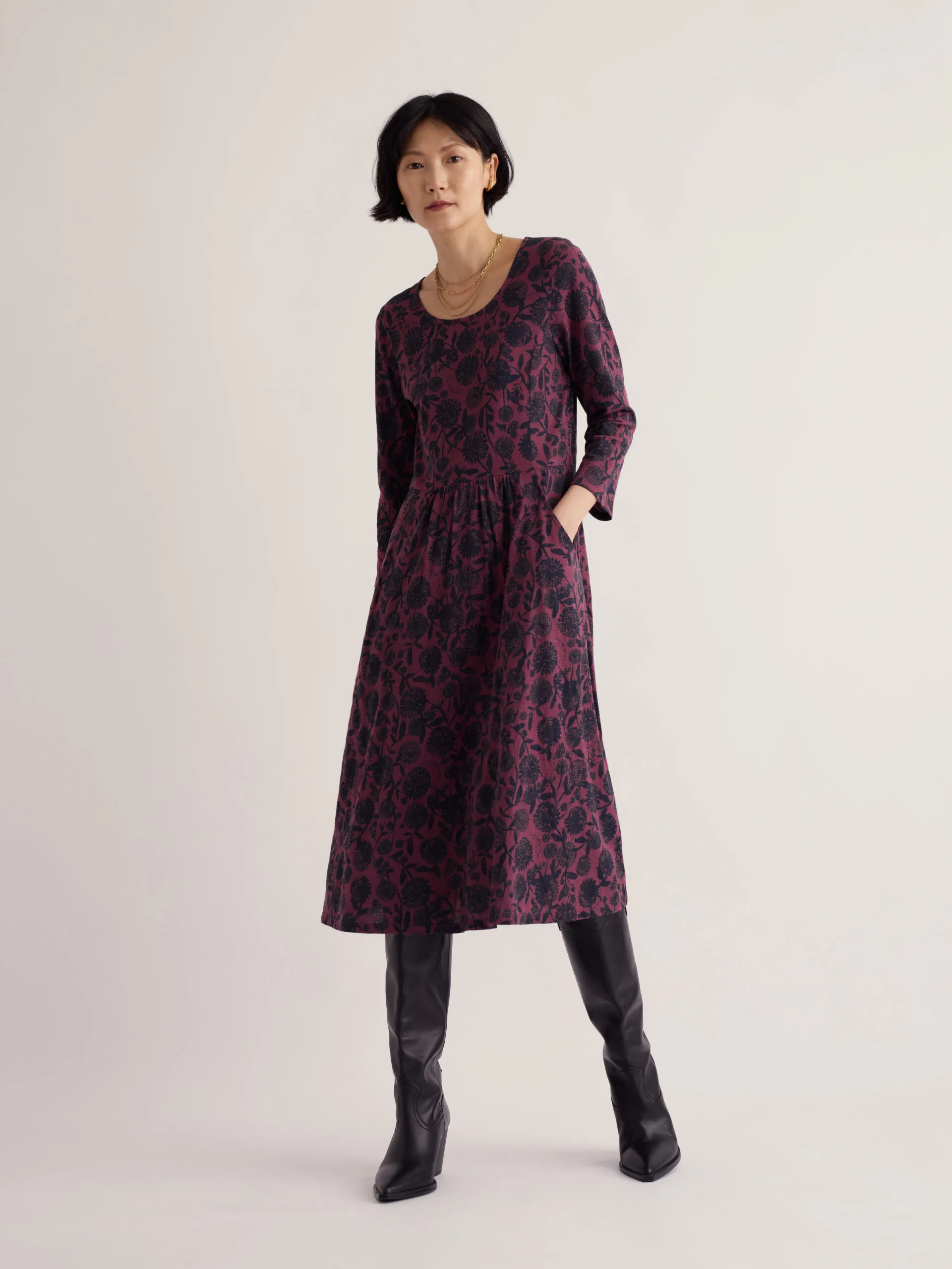3/4 Enor Dress - Allium Flowers Plum Berry - Afbeelding 2