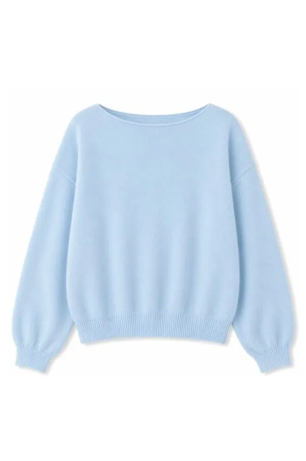 long puffed sleeves boat neck jumper - Blauw