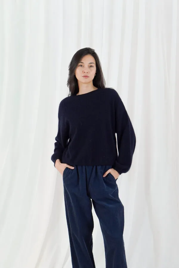 lomg puffed sleeves round neck jumper - Navy