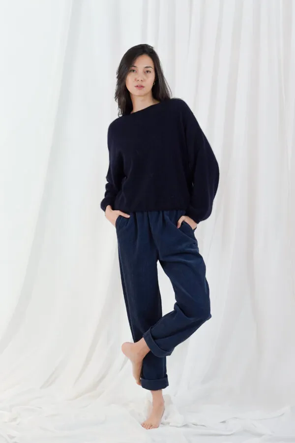 lomg puffed sleeves round neck jumper - Navy