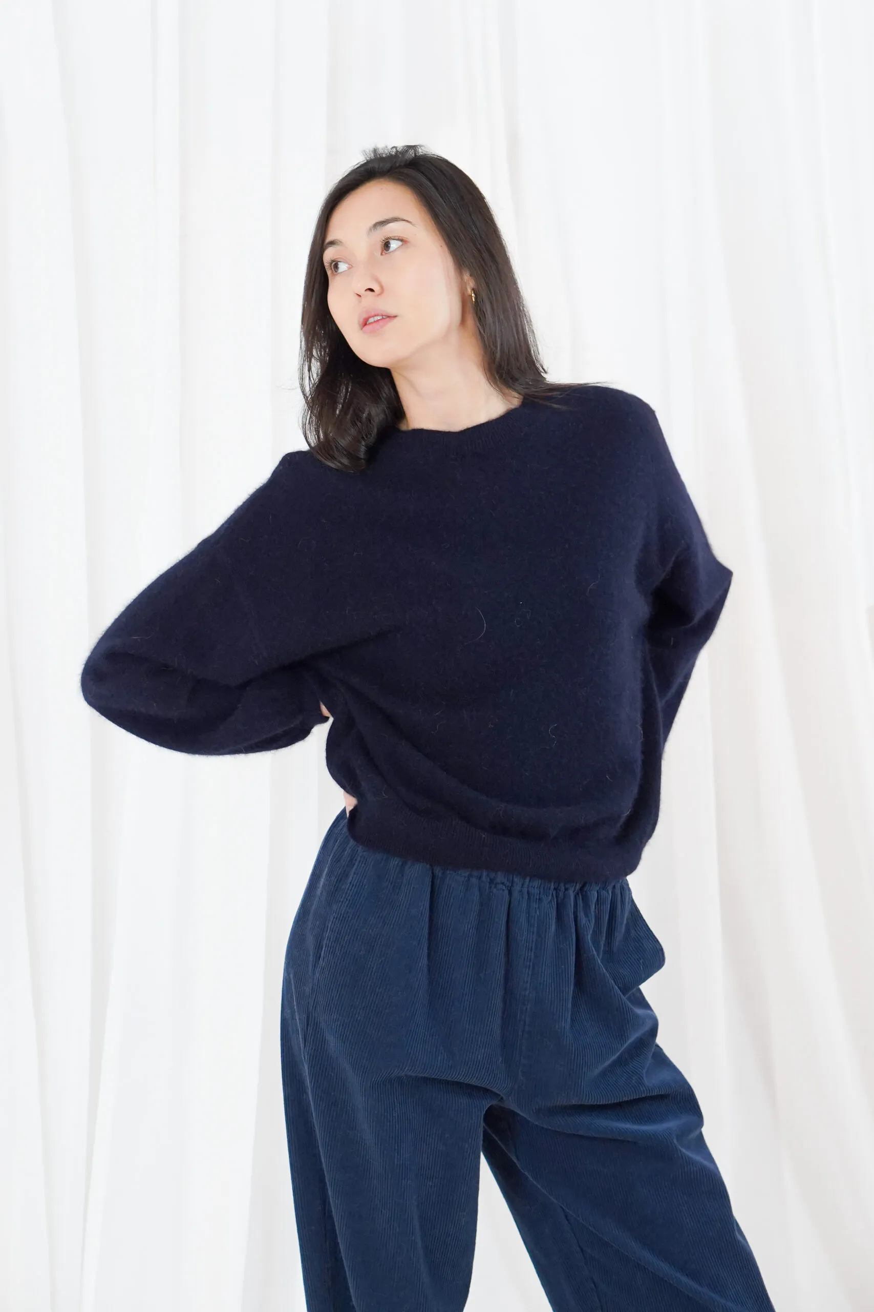 lomg puffed sleeves round neck jumper - Navy - Afbeelding 3