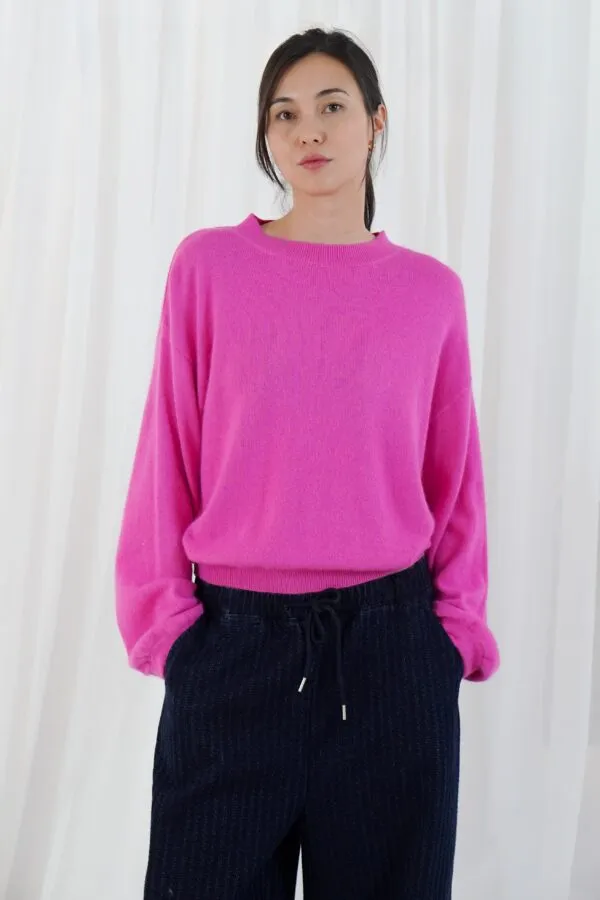 lomg puffed sleeves round neck jumper - Bubblegum
