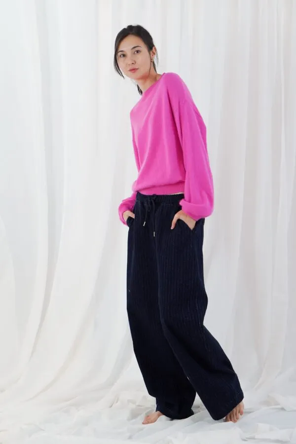 lomg puffed sleeves round neck jumper - Bubblegum