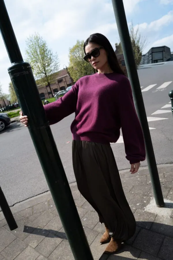 lomg puffed sleeves round neck jumper - Wijnrood