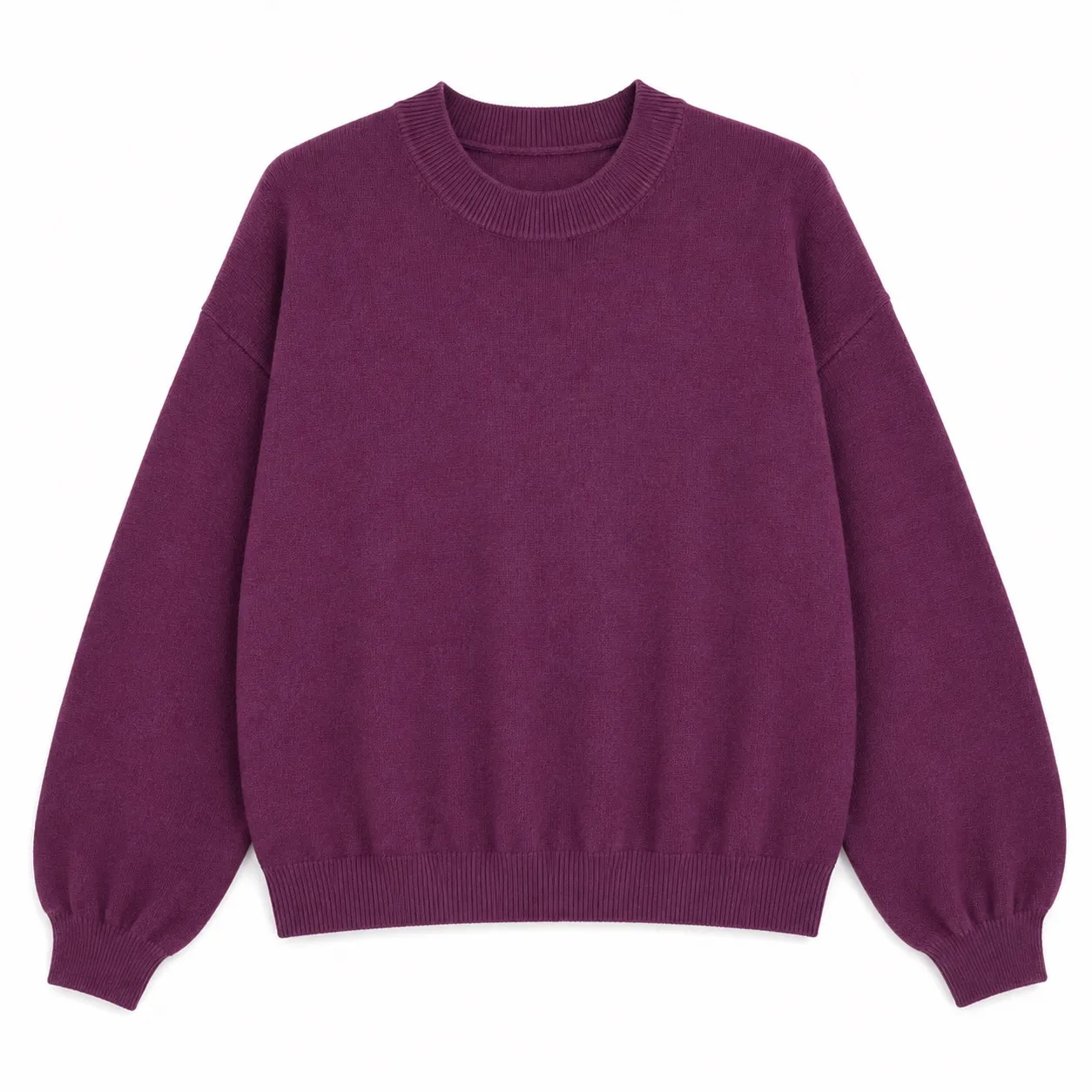 lomg puffed sleeves round neck jumper - Wijnrood - Afbeelding 2