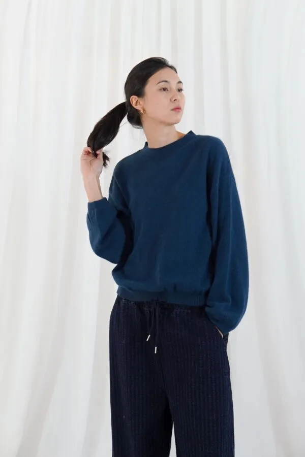 lomg puffed sleeves round neck jumper - Petrol Blue