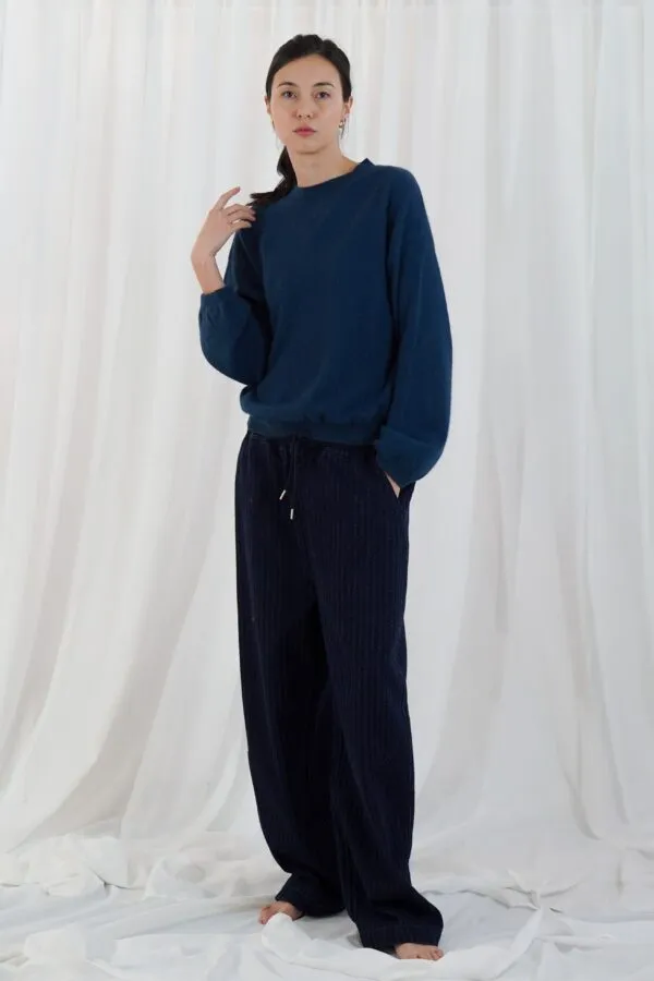 lomg puffed sleeves round neck jumper - Petrol Blue