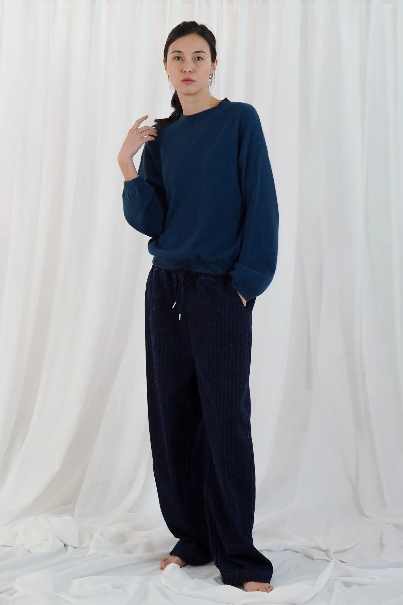lomg puffed sleeves round neck jumper - Petrol Blue - Afbeelding 2