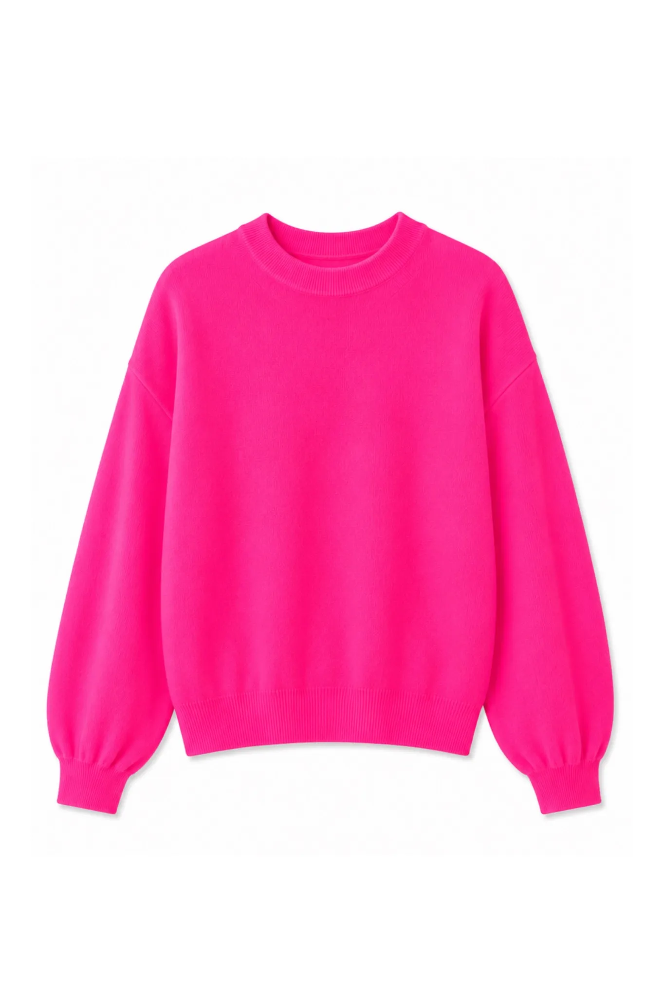 lomg puffed sleeves round neck jumper - Neon Pink - Afbeelding 4